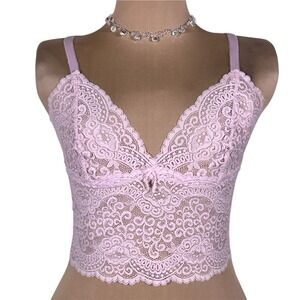 Y2k  Victorias Secret Pink Stretch Lace Babydoll Coquette Kawaii Cami Tank Top M